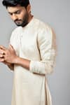 Paarsh_Gold Kurta Linen Satin Pajama Pant Malai Cotton Asymmetric Set _Online_at_Aza_Fashions