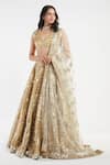 Buy_Abhinav Mishra_Gold Lehenga And Blouse Tissue Dupatta Net V Mirror Embellished Bridal Set _at_Aza_Fashions