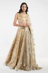 Abhinav Mishra_Gold Lehenga And Blouse Tissue Dupatta Net V Mirror Embellished Bridal Set _Online_at_Aza_Fashions