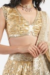 Abhinav Mishra_Gold Lehenga And Blouse Tissue Dupatta Net V Mirror Embellished Bridal Set _at_Aza_Fashions