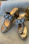 Buy_Modanta Footwear_Gold Artificial Leather Cutdana Embroidered Kolhapuri Wedges_at_Aza_Fashions
