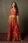 Buy_RI.Ritu Kumar_Red Polyester Dupion Floral Pattern Boat Top And Palazzo Set _at_Aza_Fashions