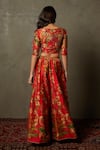 Shop_RI.Ritu Kumar_Red Polyester Dupion Floral Pattern Boat Top And Palazzo Set _at_Aza_Fashions