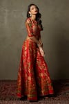 RI.Ritu Kumar_Red Polyester Dupion Floral Pattern Boat Top And Palazzo Set _Online_at_Aza_Fashions