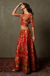 Buy_RI.Ritu Kumar_Red Polyester Dupion Floral Pattern Boat Top And Palazzo Set _Online_at_Aza_Fashions