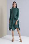Buy_Scarlet Sage_Green Polyester Zuri Pleated Dress_at_Aza_Fashions