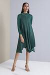 Scarlet Sage_Green Polyester Zuri Pleated Dress_Online_at_Aza_Fashions