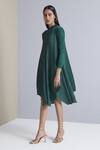 Shop_Scarlet Sage_Green Polyester Zuri Pleated Dress_Online_at_Aza_Fashions