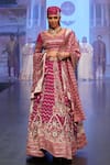 Soniya G_Coral Pure Silk Blend Embroidery Zari V Neck Lehenga Set For Women_Online_at_Aza_Fashions