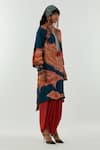 Shop_Aseem Kapoor_Blue Natural Crepe Notched Mitra Printed Kurta And Pant Set _at_Aza_Fashions