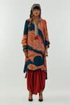 Aseem Kapoor_Blue Natural Crepe Notched Mitra Printed Kurta And Pant Set _Online_at_Aza_Fashions