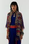 Shop_Aseem Kapoor_Multi Color Sheer Silk Zari Marodi Open Veni Dupatta Jacket_at_Aza_Fashions