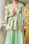 DiyaRajvvir_Green Modal And Georgette Print Flower Deep V Floral Jaal Pattern Top With Sharara _Online_at_Aza_Fashions