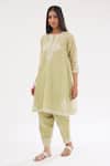 Buy_Kora_Green Cotton, Chanderi Sequins, Diamonds, Printed Short Kalidar Kurta Set _Online_at_Aza_Fashions