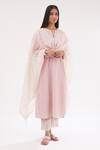 Kora_Pink Cotton, Chanderi Sequins, Hand Block Print Straight Kurta Pant Set _at_Aza_Fashions