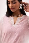 Shop Kora Pink , Satin Sequins, Embroidery Chanderi Straight Kurta Pant Set Online at Aza Fashions Shop_Kora_Pink , Satin Sequins, Embroidery Chanderi Straight Kurta Pant Set _Online_at_Aza_Fashions