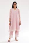 Kora Pink , Satin, Chanderi Hand Block Print A-line Short Kurta Set Online at Aza Fashions Kora_Pink , Satin, Chanderi Hand Block Print A-line Short Kurta Set _Online_at_Aza_Fashions