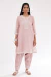 Kora_Pink Cotton, Chanderi Sequins, Diamonds, Embroidery Short Kalidar Kurta Set _Online_at_Aza_Fashions