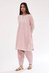 Buy_Kora_Pink Cotton, Chanderi Sequins, Diamonds, Embroidery Short Kalidar Kurta Set _Online_at_Aza_Fashions
