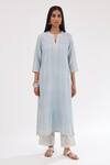 Kora_Blue Silk, Cotton, Chanderi Sequins, Embroidery Round Straight Kurta Pant Set _Online_at_Aza_Fashions