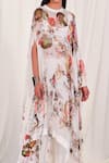 Shop_AK-OK_White Silk Print Ostrich Round Top And Trouser Set With Floral Kaftan  _Online_at_Aza_Fashions
