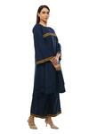 Shop_Khat_Blue Cotton, Poplin Square Neck Double Layered Dress Pant Set _Online_at_Aza_Fashions