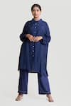 Brij_Blue Spun Silk Embroidered Potlis Shirt Box Fit Embellished Tunic And Pant Set _Online_at_Aza_Fashions