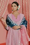Shop_Myaara_Pink Georgette, Cotton, Organza Sequins, Embroidery Split V-neck Anarkali Set _Online_at_Aza_Fashions