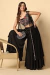 Buy_Two Sisters By Gyans_Black Satin Beads Asymmetric Border Embroidered Sheer Cape And Sharara Set 
