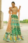 Shop_Payal Singhal_Green Dupion Printed Animal Square Neck Lehenga Set_at_Aza_Fashions