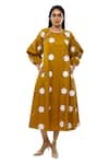 Khat_Yellow Round Neck Polka Dot Dress Pant Co-ord Set _Online