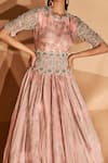Buy Bhumika Sharma Pink Organza Embroidery, Pearls, Beads Round Neck Tara Print Anarkali With Belt Buy_Bhumika Sharma_Pink Organza Embroidery, Pearls, Beads Round Neck Tara Print Anarkali With Belt