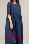Doodlage_Blue Cotton Round Neck Jess Gathered Dress _at_Aza_Fashions