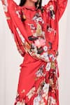 Shop_AK-OK_Red Silk Print Ostrich Round Neck Flower And Top & Skirt Set _Online_at_Aza_Fashions