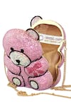 Crystal Craft_Pink Embellished Swarovski Teddy Shaped Clutch_Online_at_Aza_Fashions