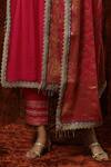 Buy_Shikhar Sharma_Pink Silk Chanderi Embroidered Pearl Leaf Neck Kurta Pant Set 