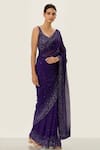 Nakul Sen_Purple Chiffon Sequin Embellished Saree With Blouse_Online_at_Aza_Fashions