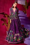 Buy_Limerick by Abirr N' Nanki_Purple Crepe And Organza Floral V Neck Fleur Maxi Dress _at_Aza_Fashions