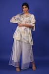Rimi Nayak_White Modal, Satin Boat Neck Assorted Flower Print Kaftan Top _Online_at_Aza_Fashions
