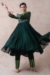 Thetaa_Green Polyester, Viscose, Satin, Silk Embroidery, Woven Anarkali Pant Set _Online_at_Aza_Fashions