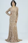 Buy_Shlok Design_Gold Net Embellished Gown_at_Aza_Fashions