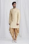 Buy_Samyukta Singhania_Beige Sherwani Banaras Silk Dhoti Dupion Embroidered And Pant Set _at_Aza_Fashions