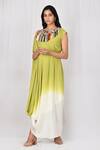 Buy_Naintara Bajaj_Yellow Crepe Asymmetrical Embroidered Dress_at_Aza_Fashions