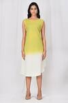 Shop_Naintara Bajaj_Yellow Crepe Asymmetrical Embroidered Dress_Online_at_Aza_Fashions