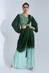 Buy_suruchi parakh_Green Tussar Silk And Georgette Crepe Lining Shantoon Pre-draped Pant Saree Set_at_Aza_Fashions