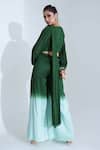 Shop_suruchi parakh_Green Tussar Silk And Georgette Crepe Lining Shantoon Pre-draped Pant Saree Set_at_Aza_Fashions