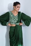 Shop_suruchi parakh_Green Tussar Silk And Georgette Crepe Lining Shantoon Pre-draped Pant Saree Set_Online_at_Aza_Fashions