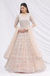 Buy_Aneesh Agarwaal_Peach Net Blouse Sweetheart Jacket Scoop Embroidered Lehenga Set _at_Aza_Fashions