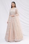 Buy_Aneesh Agarwaal_Peach Net Blouse Sweetheart Jacket Scoop Embroidered Lehenga Set _Online_at_Aza_Fashions