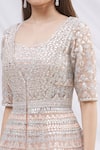 Aneesh Agarwaal_Peach Net Blouse Sweetheart Jacket Scoop Embroidered Lehenga Set _at_Aza_Fashions